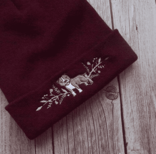 Lovely Staffy Dog Embroidered Beanie - handmade by KC Studios (view 5)
