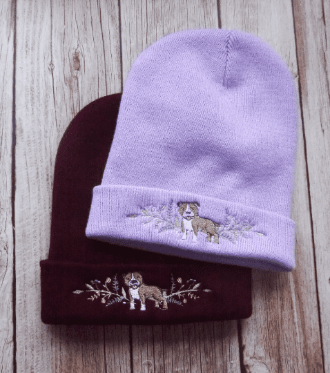 Lovely Staffy Dog Embroidered Beanie - handmade by KC Studios (view 6)