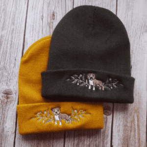 Lovely Staffy Dog Embroidered Beanie - handmade by KC Studios (view 7)
