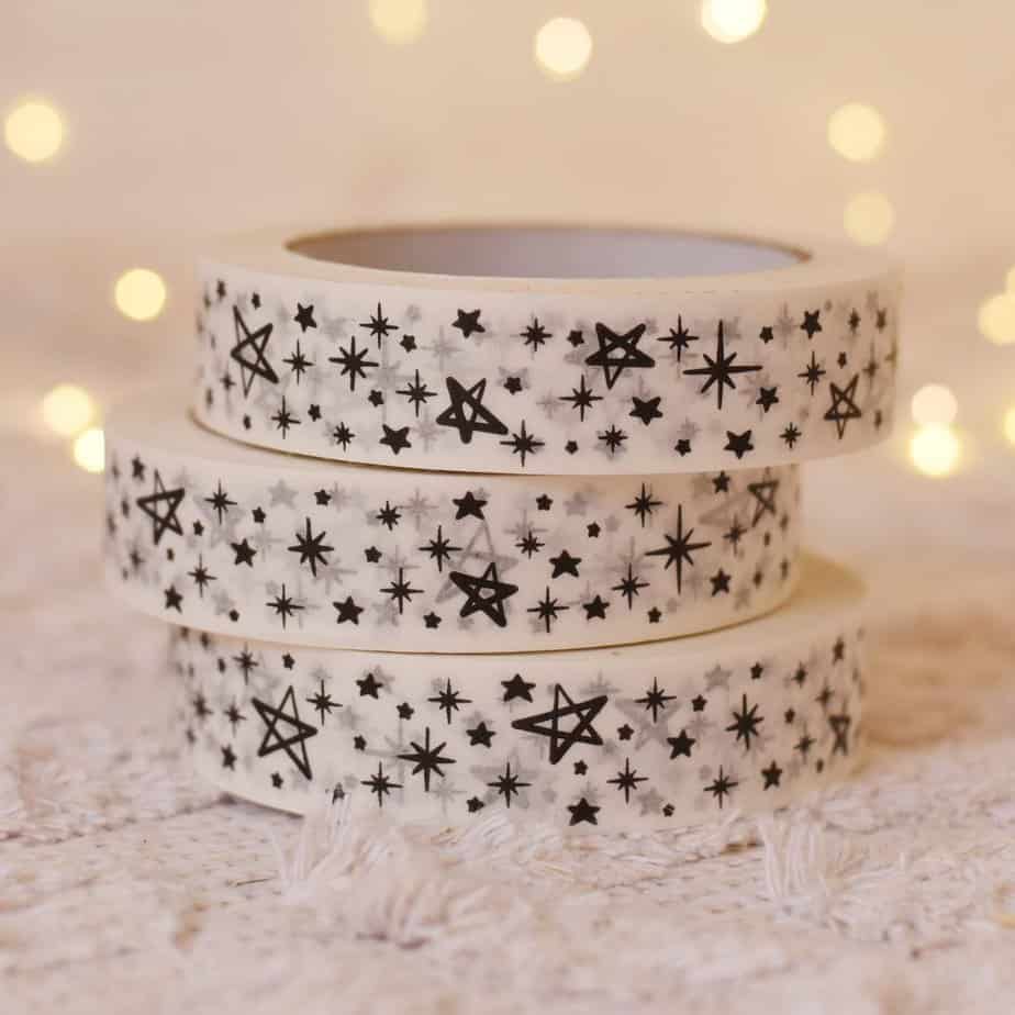 Stars on white paper tape - handmade by Cards and Gift Wrap