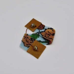 Beaded Poppy Cuff Bracelet in Gold, Green, Blue and Tan - Image 3