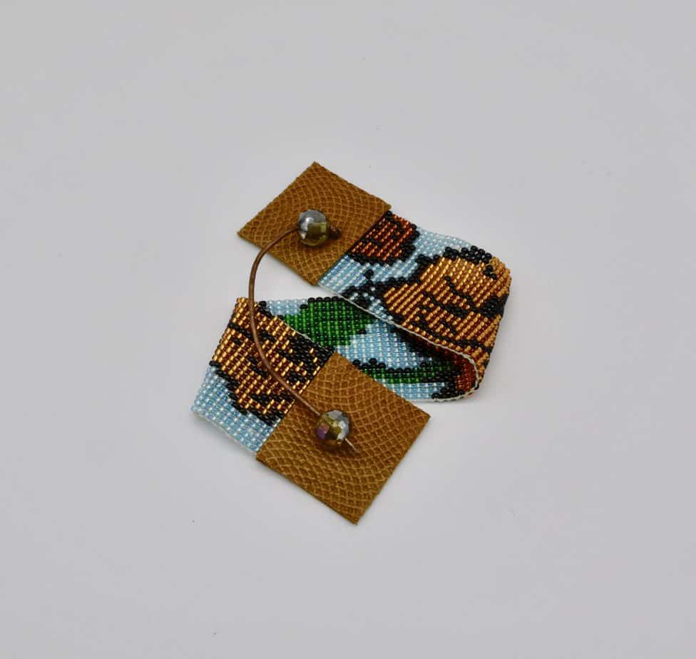 Beaded Poppy Cuff Bracelet in Gold, Green, Blue and Tan - Image 3