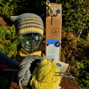 KNITTING KIT - Colonsay Square Hat in Plant Dyed Yellow & Grey Colonsay Wool