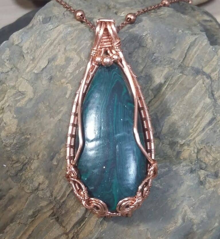 Malachite Effect and Copper Wire Wrapped Necklace