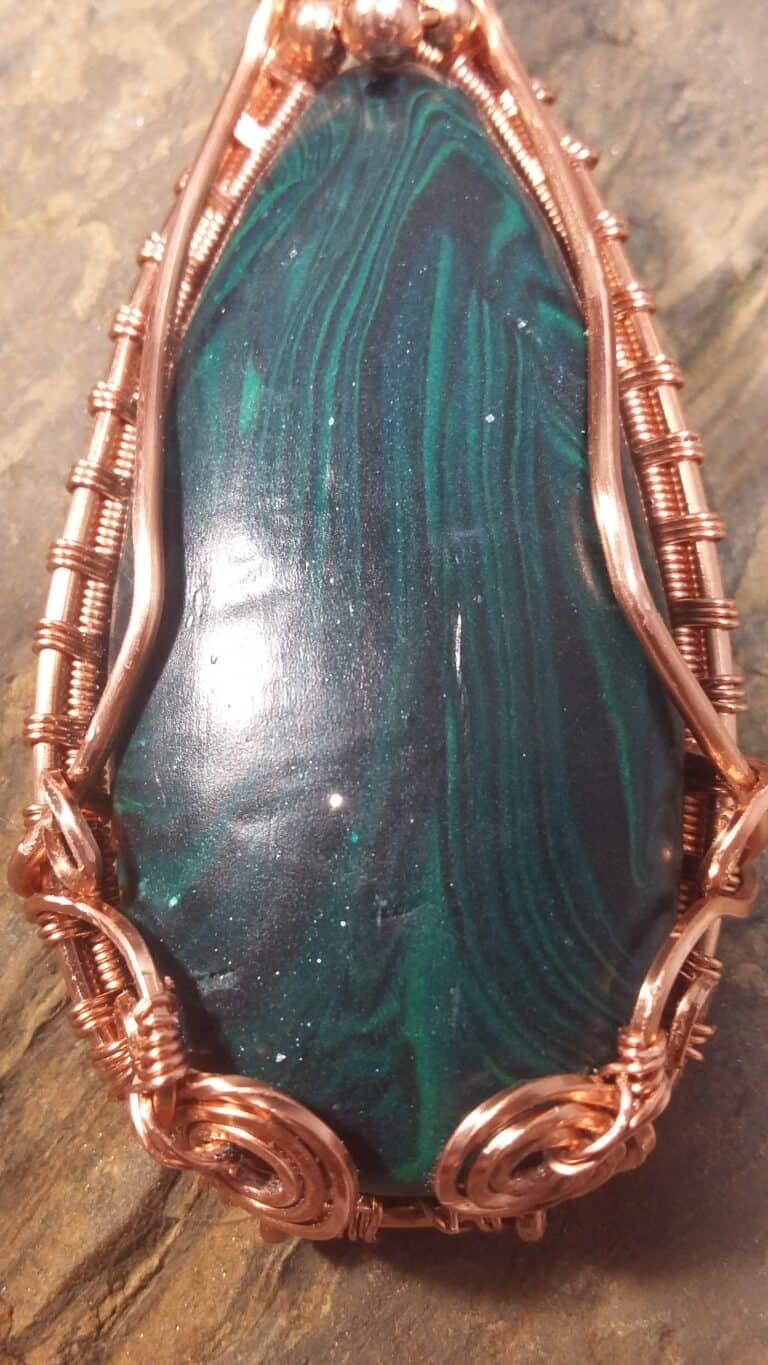 Malachite Effect and Copper Wire Wrapped Necklace