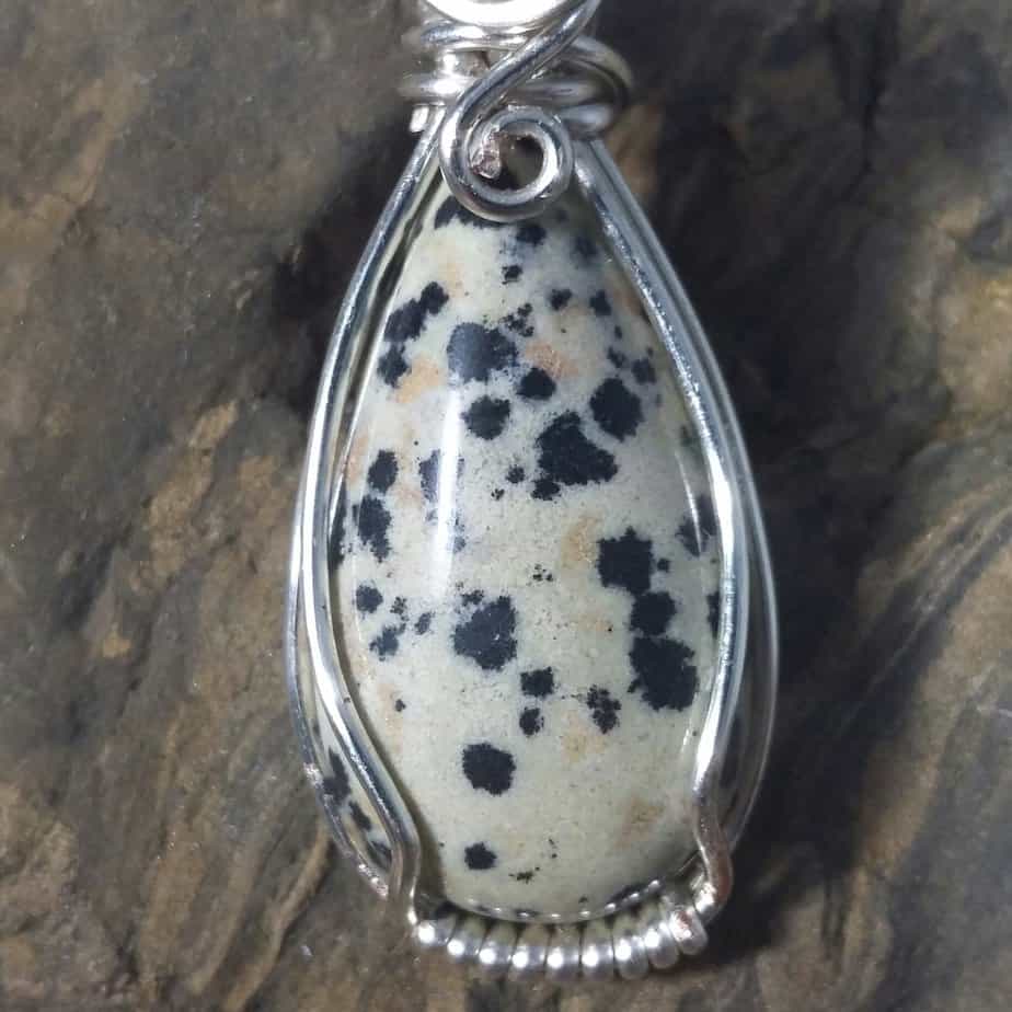 Dalmation Jasper Silver Plated Wirewrap Pendant - handmade by Quiet Space Arts (view 4)
