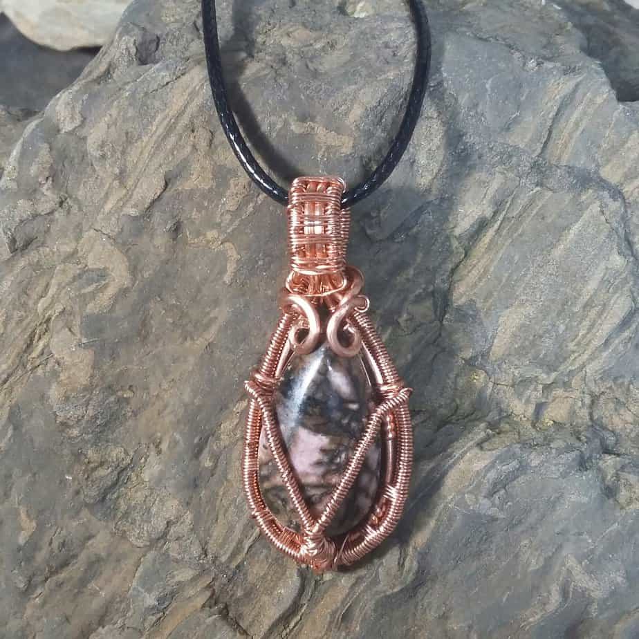 Rhodonite Stone with Copper Necklace - handmade by Quiet Space Arts (view 4)