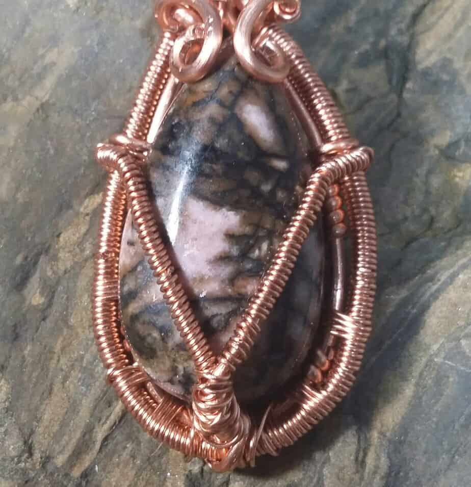 Rhodonite Stone with Copper Necklace - handmade by Quiet Space Arts (view 2)