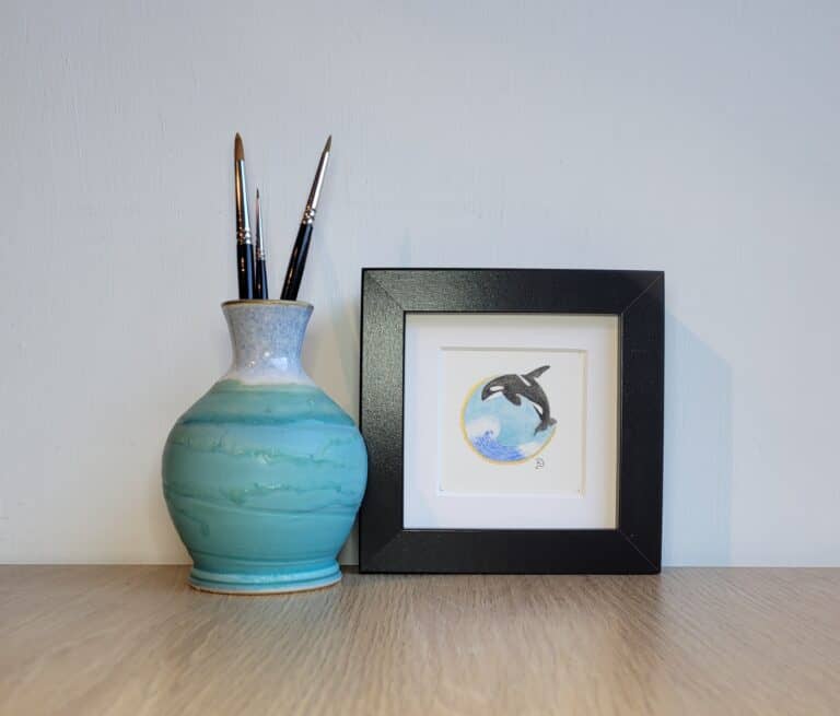 Original Watercolour Painting - Killer Whale mini framed