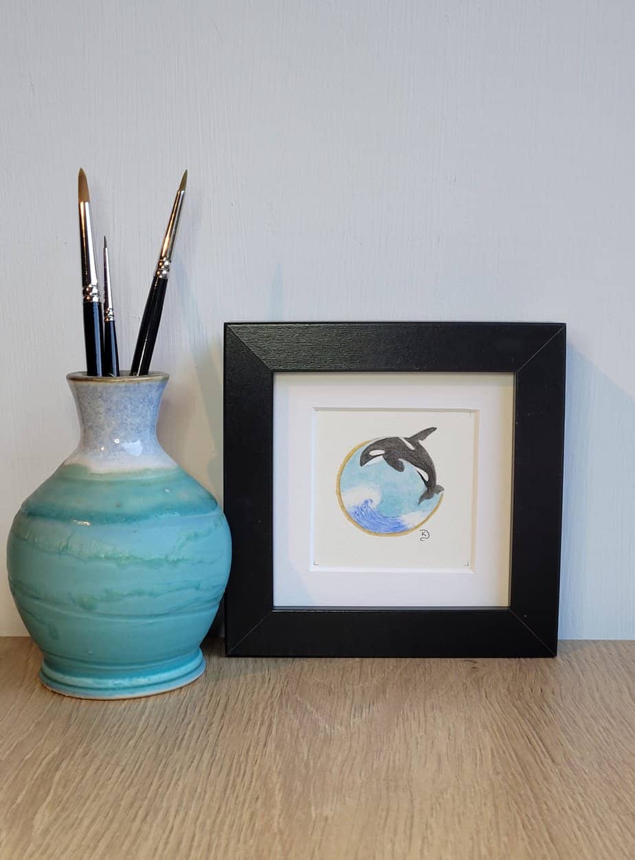 Original Watercolour Painting - Killer Whale mini framed - Image 4