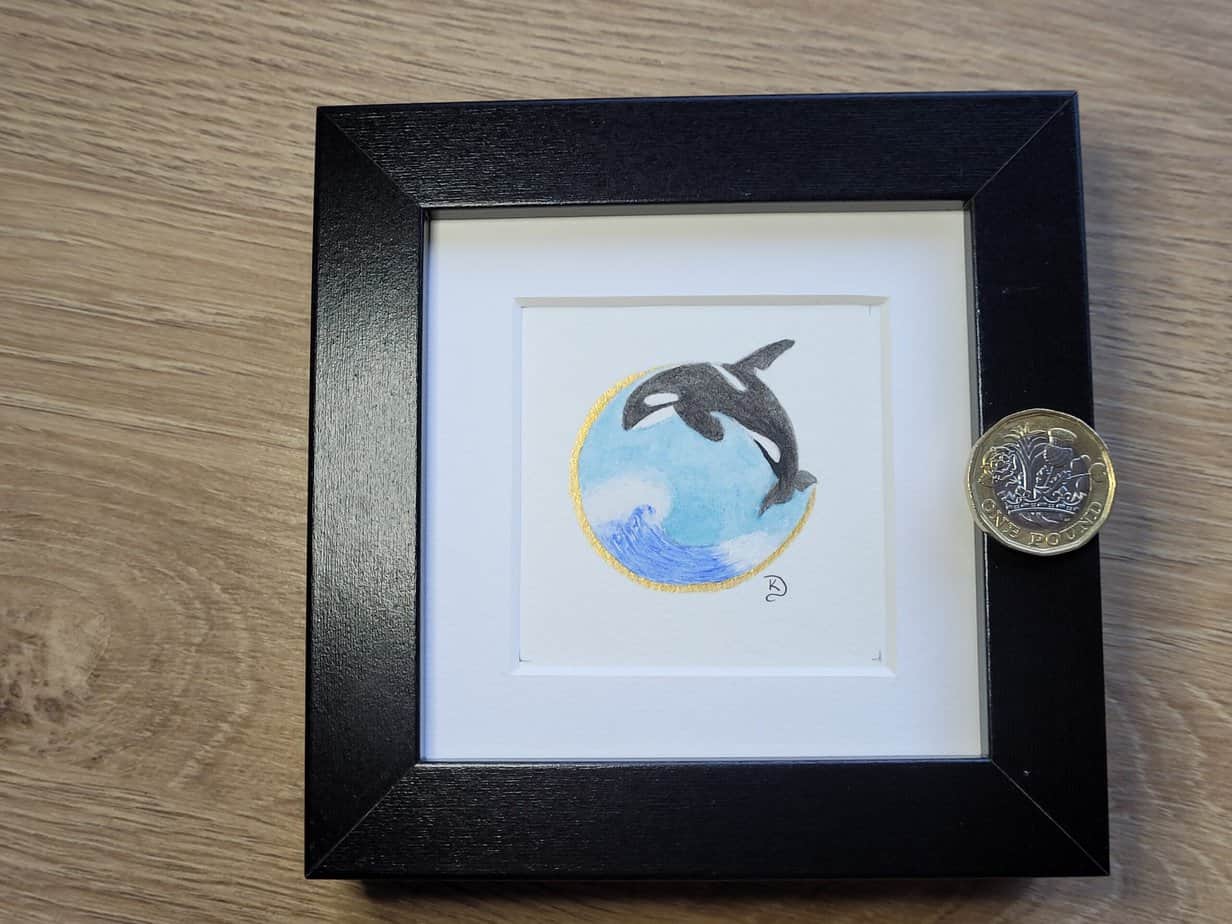 Original Watercolour Painting - Killer Whale mini framed - Image 2