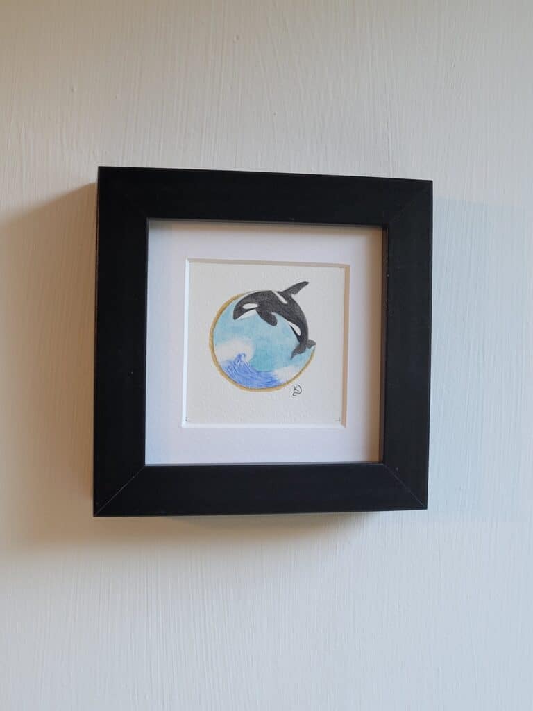Original Watercolour Painting - Killer Whale mini framed