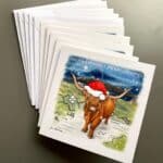 Pack of 5 Highland Cow Christmas cards with Scottish Gaelic
