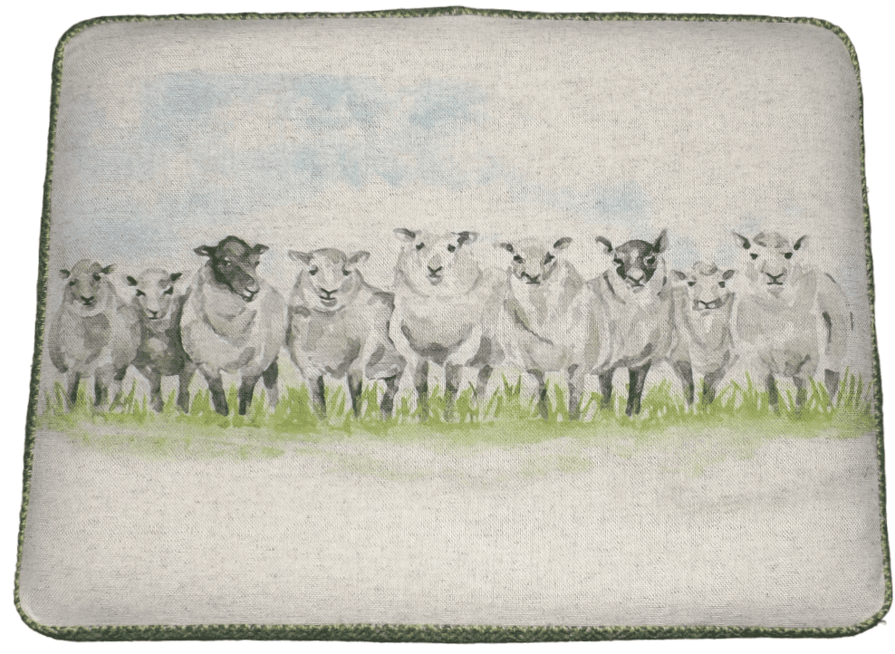 Rectangular Footstool Green Herringbone Harris Tweed with Sheep In a Line - handmade by Hebridean Footstools & Home Accessories (view 4)