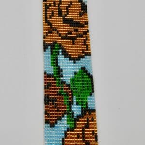 Beaded Poppy Cuff Bracelet in Gold, Green, Blue and Tan - Image 2