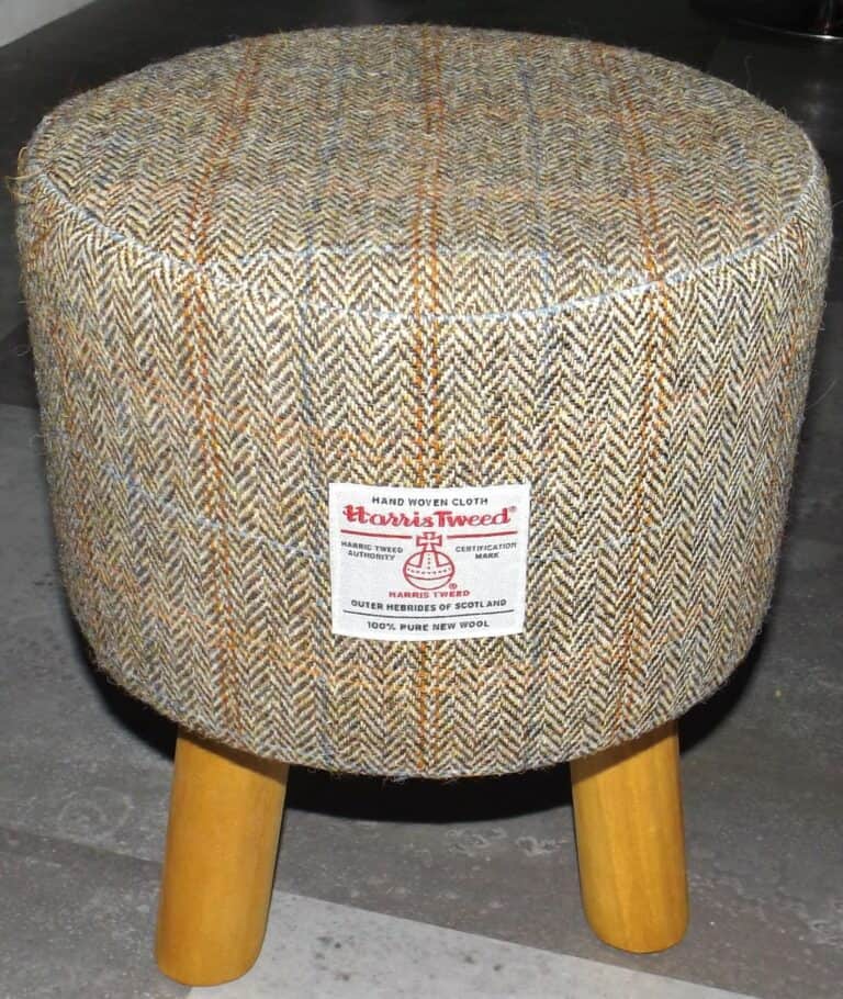 Small Round Footstool with Herringbone Check Harris Tweed - handmade by Hebridean Footstools & Home Accessories (view 4)