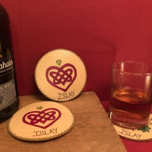 Handmade Leather Coaster Pair with Celtic Heart Design - handmade by Islay Celtic Craft Shop (view 2)