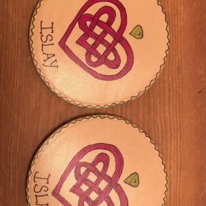 Handmade Leather Coaster Pair with Celtic Heart Design - handmade by Islay Celtic Craft Shop (view 3)