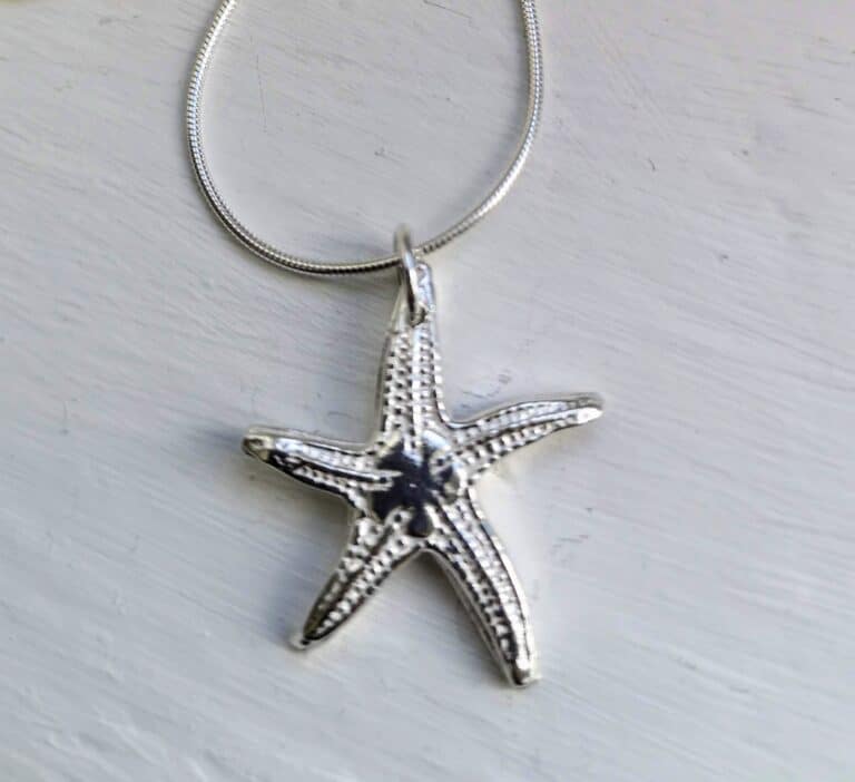 Tiree Solid Silver Starfish Pendant on a silver snake chain