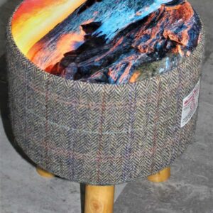 Small Round Footstool with Mealista sunset and Herringbone check Harris Tweed - handmade by Hebridean Footstools & Home Accessories (view 4)