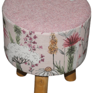 Small Round Footstool Pink Harris Tweed and Voyage Hermione Blush Bee Fabric - Image 3