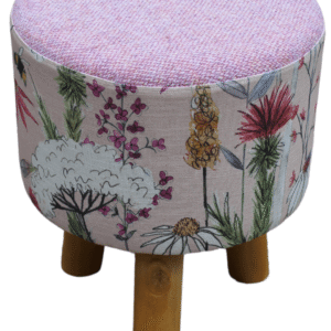 Small Round Footstool Pink Harris Tweed and Voyage Hermione Blush Bee Fabric - Image 5