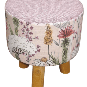 Small Round Footstool Pink Harris Tweed and Voyage Hermione Blush Bee Fabric - Image 6