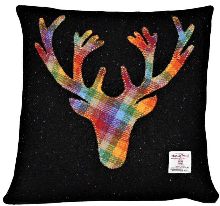 Harris Tweed Cushion Cover with Rainbow Harris Tweed Stag Applique
