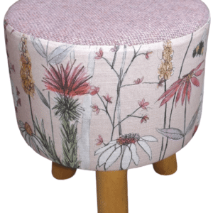 Small Round Footstool Pink Harris Tweed and Voyage Hermione Blush Bee Fabric - Image 7