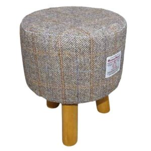 Small Round Footstool with Herringbone Check Harris Tweed - handmade by Hebridean Footstools & Home Accessories