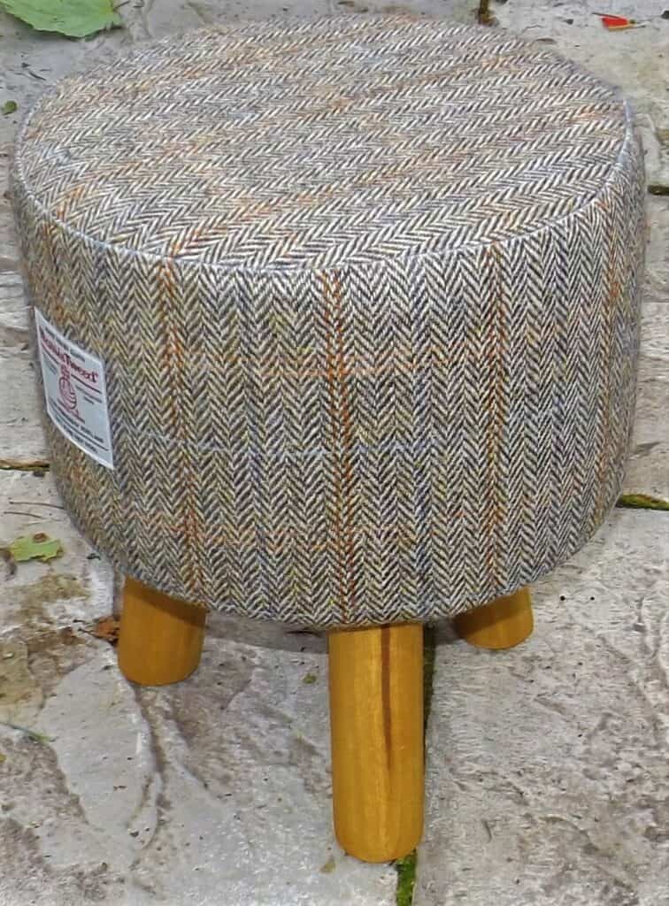 Small Round Footstool with Herringbone Check Harris Tweed - handmade by Hebridean Footstools & Home Accessories (view 6)