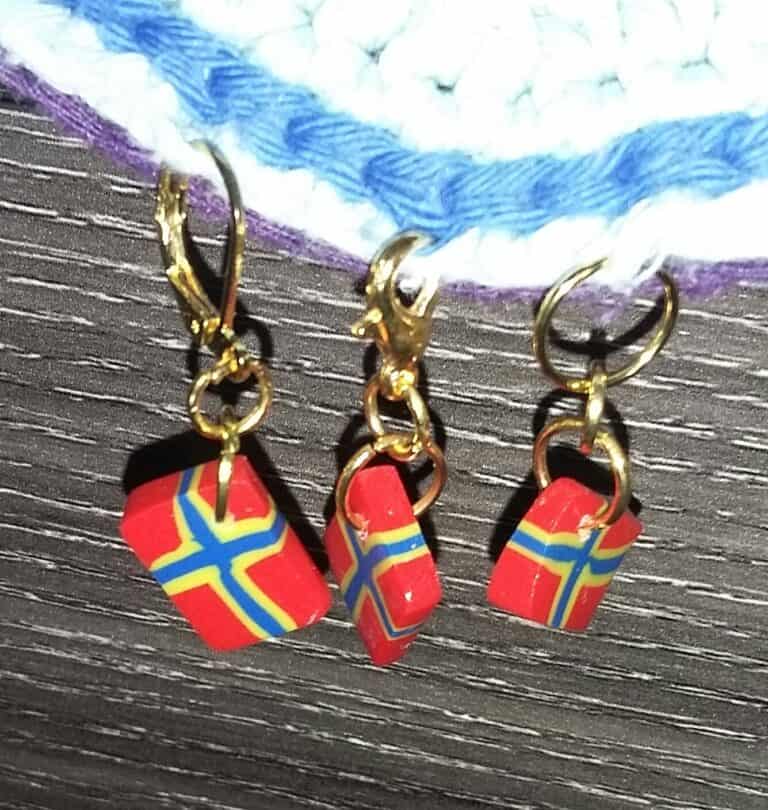 6 x Windy Orkney Flag Stitch Markers - handmade by Quiet Space Arts (view 3)