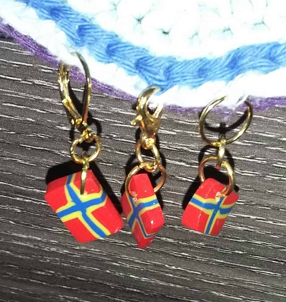 6 x Windy Orkney Flag Stitch Markers - handmade by Quiet Space Arts (view 3)
