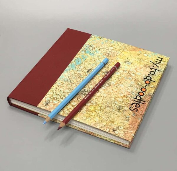 Big square my.to.do.oodles sketchbook with berry spine and multicoloured paste paper cover