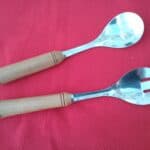 Pair of Scottish Ash salad servers with hand turned handles
