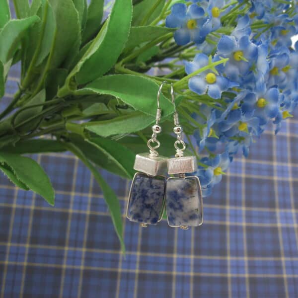 Blue, Jasper Earrings, Silver Plated