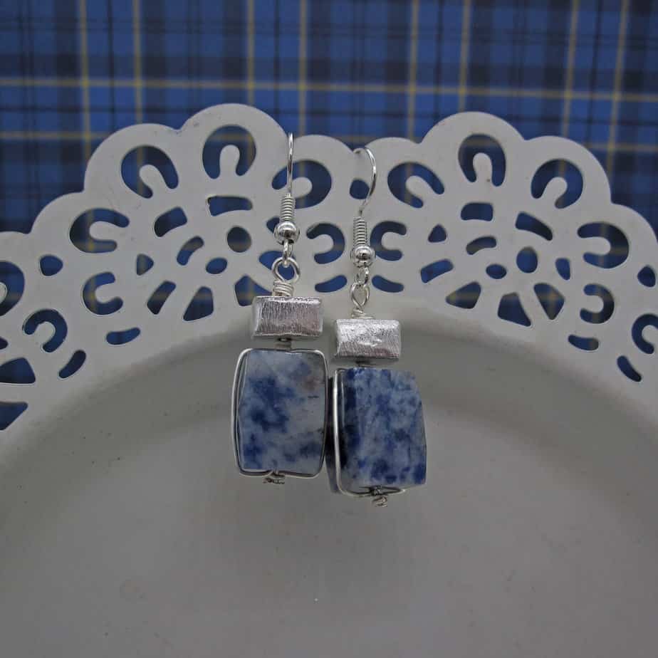 Blue, Jasper Earrings, Silver Plated - Image 5