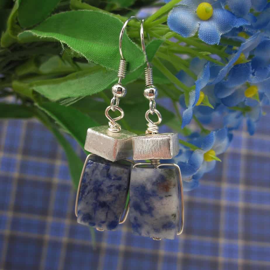 Blue, Jasper Earrings, Silver Plated - Image 6