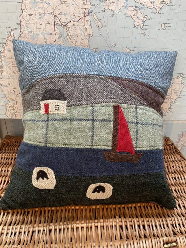 Shetland Tweed Scene Cushion - handmade by SHetland by Sheila Hankin