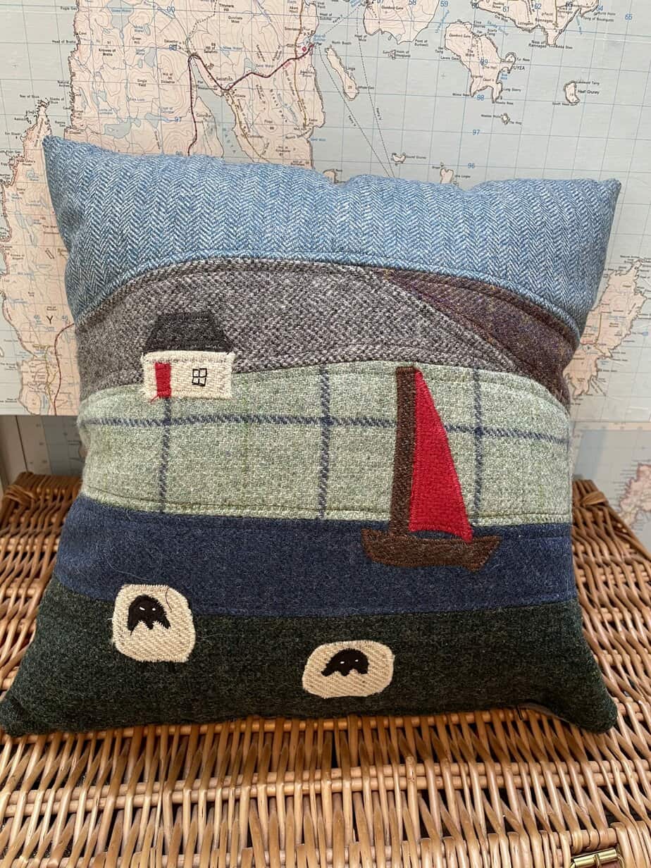 Shetland Tweed Scene Cushion - handmade by SHetland by Sheila Hankin