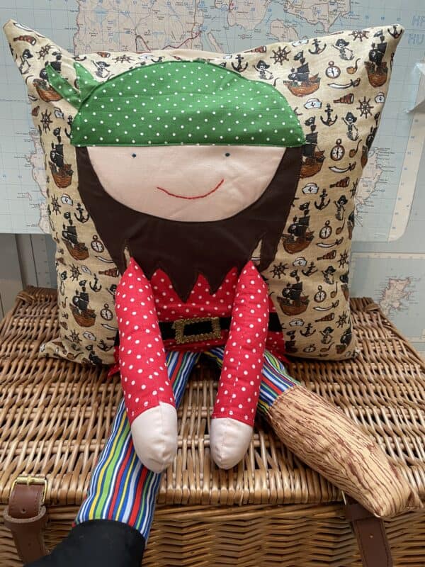 Novelty Children's Book Cushion - Pirate with wooden leg - handmade by SHetland by Sheila Hankin