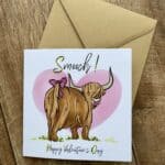 Highland Cow Smooch Valentine’s card