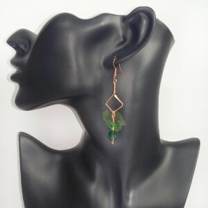 'Springtime Joy' Copper and Lucite Leaf Drop Hook Earrings - handmade by Quiet Space Arts (view 2)