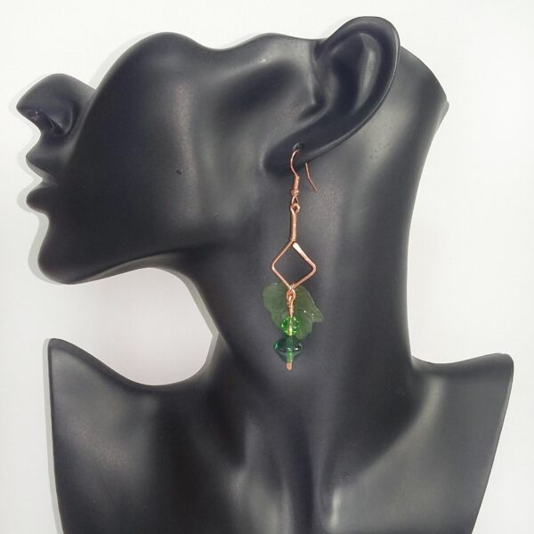 'Springtime Joy' Copper and Lucite Leaf Drop Hook Earrings - handmade by Quiet Space Arts (view 2)