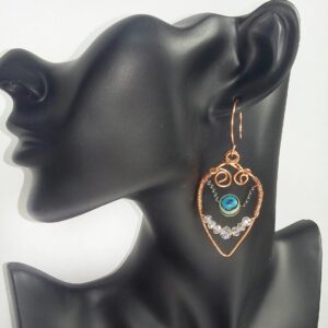 Artisan Boho Copper and Haematite Teardrop Drop Hook Earrings - Image 2