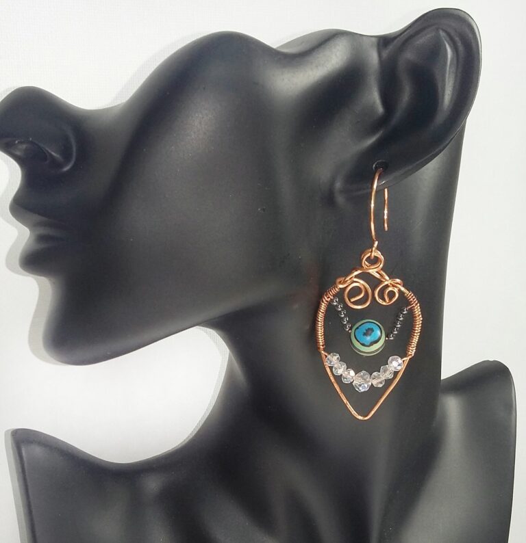 Artisan Boho Copper and Haematite Teardrop Drop Hook Earrings