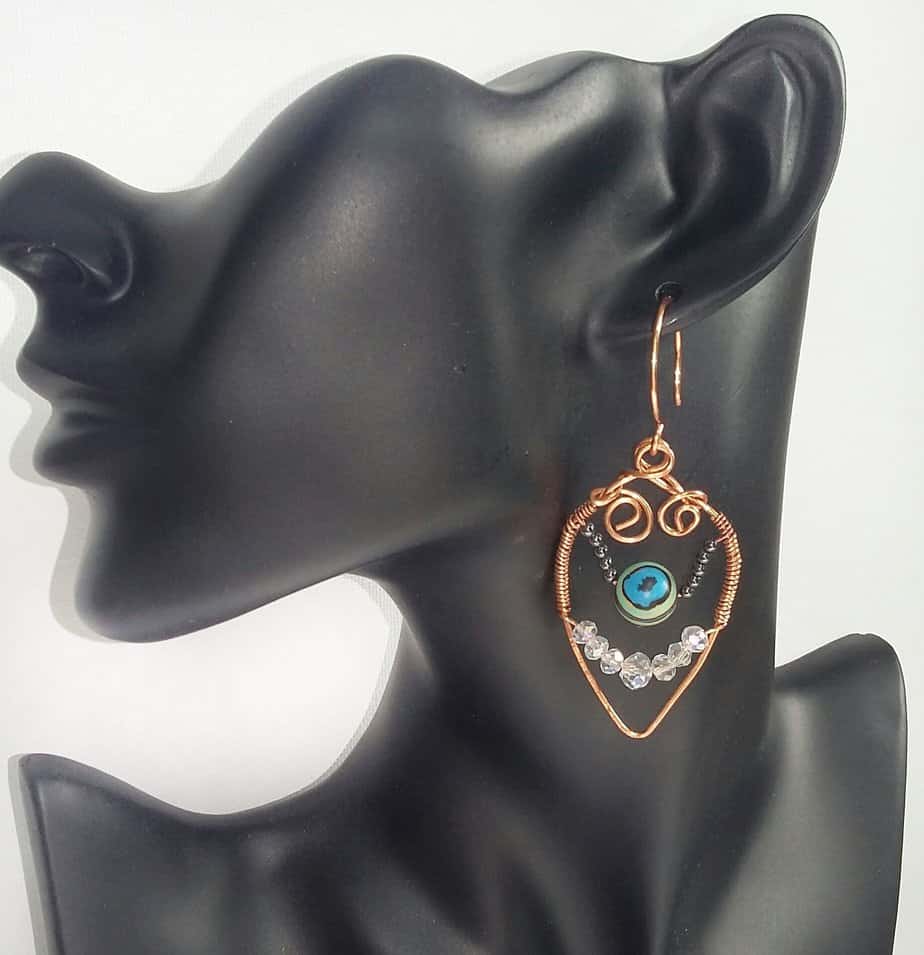 Artisan Boho Copper and Haematite Teardrop Drop Hook Earrings - Image 2