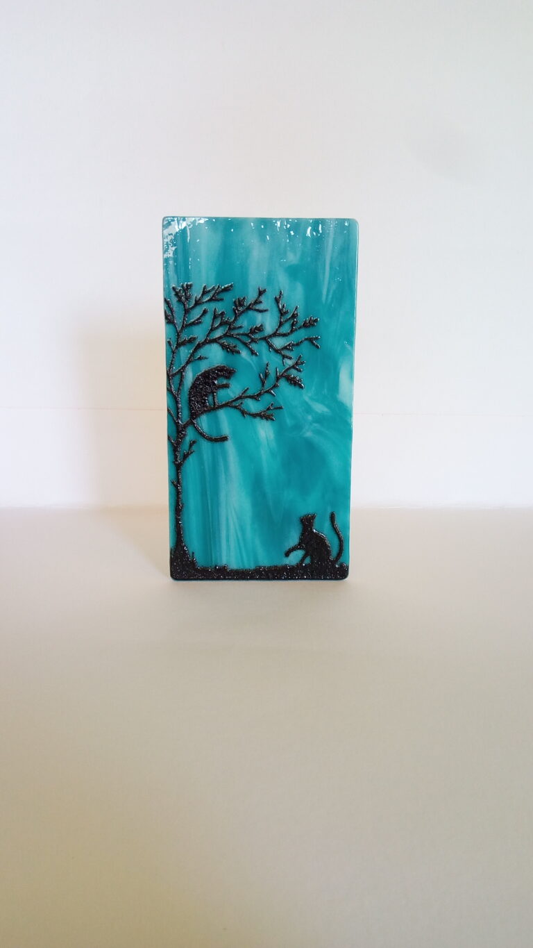 Cat tea light holder - handmade by Arran Glass Artist (view 2)