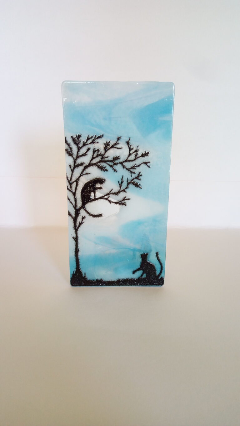 Cat tea light holder - handmade by Arran Glass Artist (view 3)