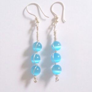 Blue Cats Eye Beaded Hook Earrings - Image 2